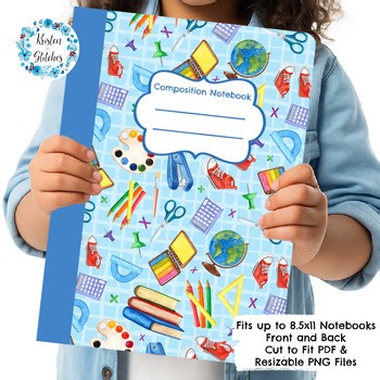 Printable Composition Notebook Book Cover Colorful Back to School Blue PNG PDF