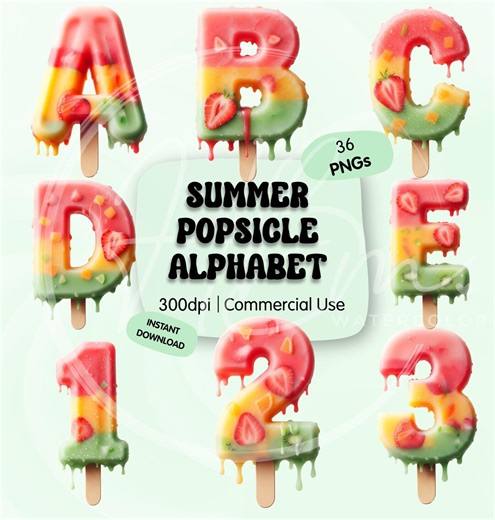 Summer Popsicle Alphabet Clipart Bundle, Summer Popsicle Graphic, Fruity Drippy Icypole ABC, Digital Download - Etsy