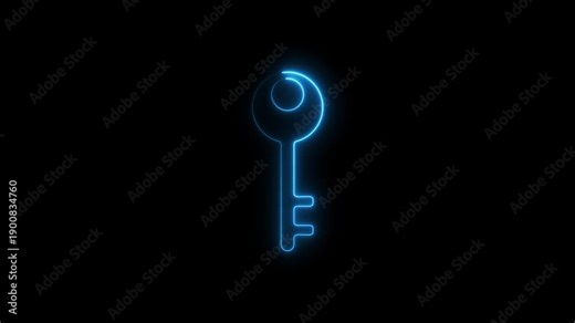 Glowing Blue Key on Black Background Unlocking Symbol Access Concept neon key unlocking symbol