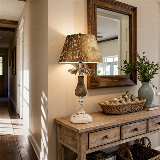 French Country Table Lamp With Distressed Gold Shade - Etsy Australia