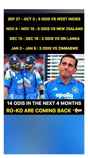 RO-KO Are Back! 🚨 Team India's Mega 14 ODIs Schedule Out Next 4 Months 🔥 #shorts
