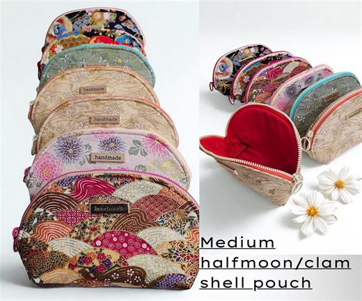 Medium Handmade Half-moon/clamshell Pouch in Vibrant Japanese Fabric Designs With Resin Zipper - Etsy