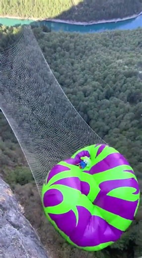 Cliff airbag is wild!! 330 lbs man tries airbag jump!!🔥😱 #funny #adventure #trending #viral