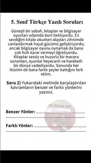 5. Sınıf Türkçe 2. Dönem 1. Yazılı Soruları | Senaryo 1 - 2. Soru #türkçe #yazılısınavsoruları #yks