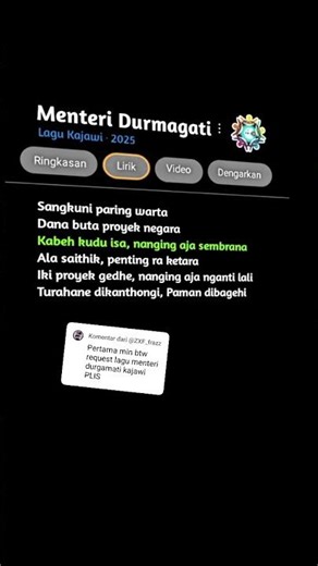 Lirik Menteri Durmagati Lagu yang di populer kan kejawi ‧ 2025 #mentridurmagati