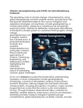 Climate Geoengineering & STEM - No Prep - Worksheet - 100% Editable