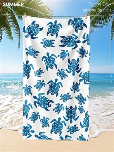 1pc Printed Beach Towel, Sea Turtle Pattern Swimwear Towel, Soft And Absorbent Microfiber Towel, Suitable For Bathroom, Swimming, Fitness, Yoga, Lightweight And Portable, Wind And Sun Protection, Ideal For Summer Travel And Vacation, Bathroom Decor. Recommended To Choose Regular Size Or Larger Size (Small Towel Size 35*75cm, Recommended 150cm Or Above). | SHEIN