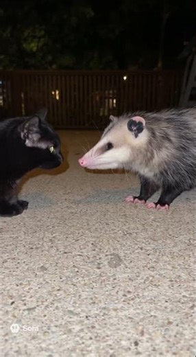 🐾👀 Black Cat vs Possum: The Ultimate Staring Contest