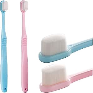 DI QIU REN Extra Soft Toothbrush for Sensitive Gums, Manual Toothbrush with 8 Tubes of 10000 Soft Floss Bristle for Gum Care, Protect Fragile Gums Good Cleaning Effect (Blue & Pink)