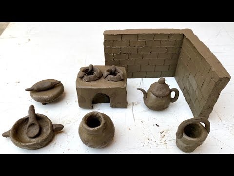 Amazing technique make kitchen set | miniature clay kitchen set | Addu toy