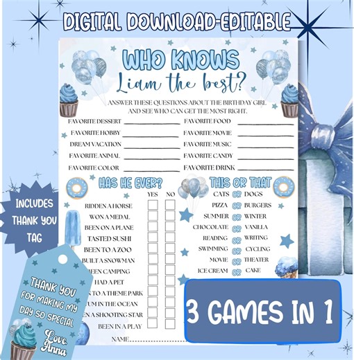 Who Knows the Birthday Boy Best Game, Printable Birthday Party Games, Digital Template, Editable PDF, Instant Download Party Activity - Etsy Israel