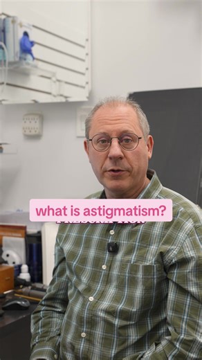 Seeing “astigmatism” on your prescription and wondering what that actually means? 👁️ Astigmatism is a type of distortion. Imagine looking at a tiny dot and instead of seeing it perfectly round, it may look stretched or smeared in one direction. This happens because the front surface of your eye (the cornea) isn’t perfectly round. Instead of being shaped like a smooth basketball, it’s slightly more oval, so light focuses unevenly and creates blur or shadowing. Astigmatism glasses are designed to