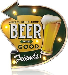 Bar Light Up Signs, Arikit Metal Wall Decorations, Retro Tin Vintage Decor Signs, Handmade Wall Art Hanging Design Light Up Sign, for Cafe, Bar, Home, Kitchen, Living Room-Battery Operated