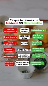 Médecine VS Naturopathie : deux visions pour un même objectif — votre santé ! ✨ Et si on comparait les solutions classiques 💊 à celles plus naturelles 🌿 ? Voici un petit tableau pour vous montrer que la nature aussi peut soigner (ou du moins, accompagner 💚). 💡 À retenir : La naturopathie ne remplace pas la médecine conventionnelle, mais elle peut l’accompagner intelligemment pour un mieux-être global Parlez-en toujours à votre professionnel de santé 🙏 #naturopathie #santenaturelle #bienetre