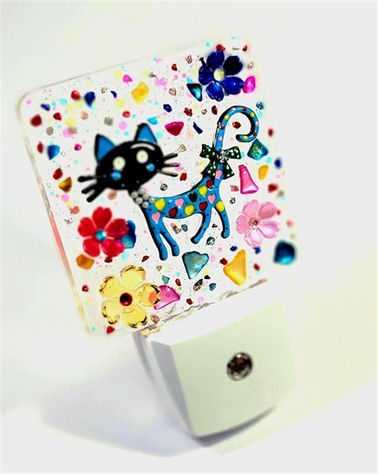 Whimsical Cat LED Sensor Nightlight, Ambient Lighting Decor, Colorful Cartoon Cat Nightlight, Wall Plug in Bathroom Nightlight, Home Decor - Etsy