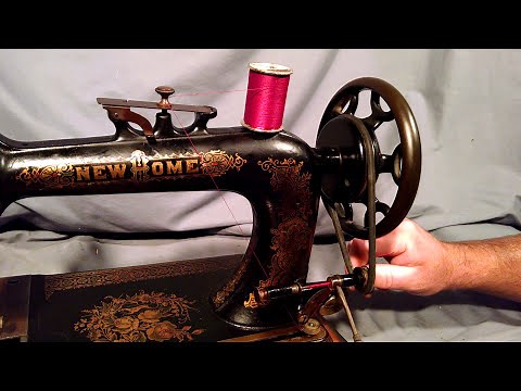 How to Wind Long Bobbin on an Antique New Home Treadle Sewing Machine and Thread Shuttle