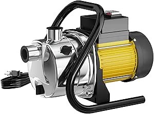 Portable Shallow Well Pump Water Transfer Pump 1.6HP 1500GPH Stainless Steel Pressure Booster Pump for Pool Draining Farm Irrigation Lake Removal Lawn Sprinkler System
