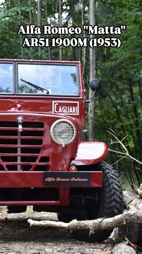 Alfa Romeo Italian Style on Instagram: "In this video you will see in action the legendary 1953 Alfa Romeo AR51 1900 M , better known as the "Matta." This off-road vehicle was produced between 1951 and 1953, originally created in response to a request from the Italian Ministry of Defense. Its nickname, which means "crazy," came from its impressive capability to tackle all types of terrain. Despite its spartan, military Torpedo design, it inherited Alfa's sporting heart: an 1884 cc in-line four-c