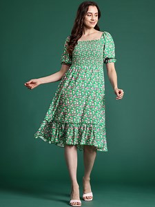 Buy DressBerry Printed Smocked Fit & Flare Dress -  - Apparel for Women