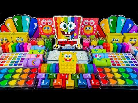 🧽 Satisfying Slime ASMR DIY 🌈 Mixing SpongeBob SquarePants Slime with Makeup & Sparkle Glitter
