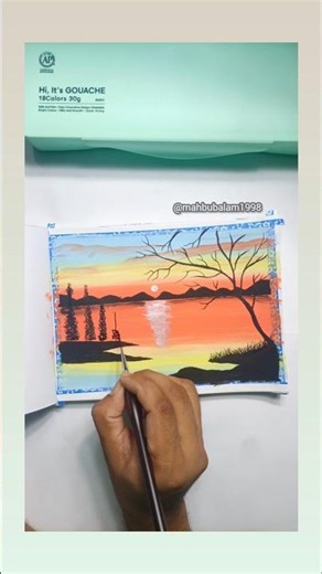 🌅 Sunset Lake Painting Tutorial | Easy Landscape Art for Beginners #art #shorts #trend