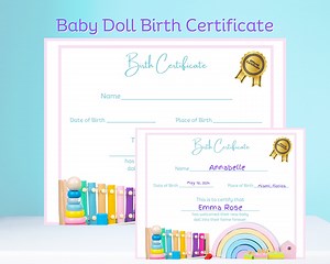 Baby Doll Birth Certificate, Gifts for Kids, Dolls - Etsy