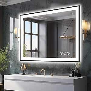 40x36 LED Bathroom Vanity Mirrors - Black Aluminum Edge (Front and Backlit), Anti-Fog Vanity Mirror with Lights,Stepless Dimmable Lighted Mirror,3 Colors Smart Mirror(Horizontal/Vertical)