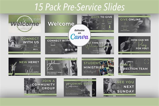 15 Modern Church Pre-service Slides / Canva Template / Sunday Service Slides / Editable Canva Announcements Template / Church Slides Bundle - Etsy