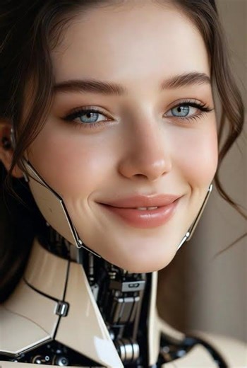 A cute realistic female robot girl, highly detailed