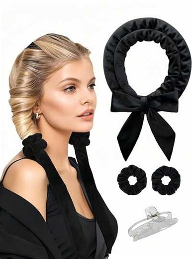 4pcs No-Heat Bow Curling Rods Set - Velvet No-Heat Curling, Curling Rod Heads, No Heat Needed Overnight Curling ,Hair Styling Kit ,Hair Tool Kit Hair Accessories | SHEIN