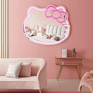 Pink moon Anime Game Neon Sign，Led Lights Signs for Wall Decor, Adjustable Brightness Night Light Room Decor for Girl Boys Bedroom Birthday Halloween Christmas Gift, White-Kitty