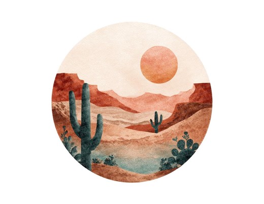 Desert PNG Clipart, 12x Round Landscape Clip Art Set, Printable Watercolor Desert Scene, Digital Download, No Background, Transparent PNG - Etsy