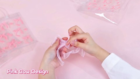 QOUBAI 24Pcs Pink Bow Clear PVC Gift Bags With Handles Bow Goodie Treat Candy Bag Pink Bows Theme Present Wrap Tote Bags for Birthday Party Favor Baby Shower Decoration Supplies 8 x 8 x 3in