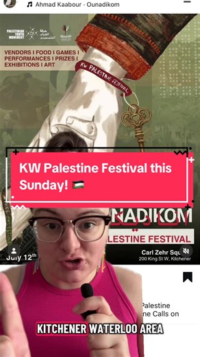 PSA: if you are in the Kitchener Waterloo area or can get there this weekend, on Sunday is the fifth annual KW Palestine festival. The festival features food, vendors, merch vendors, art exhibits, educational exhibits, and performances. This is a great opportunity to be in community, learn, and support Palestinian and Palestine solidarity businesses and organizations. #kitchener #waterloo #ontario #festival #education