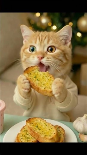 🧄 ASMR KITTEN Eating Garlic Toast 🔊 Buttery Crispy Crunch!#TS24