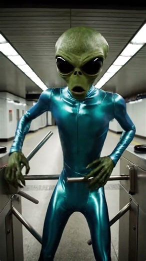 Alien Gets Stuck in Subway Turnstile!
