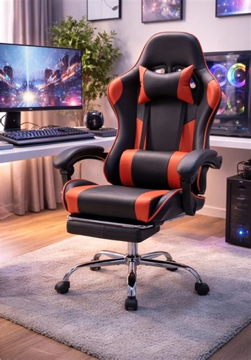 Ergonomic Gaming Computer Chair with Footrest, PU Leather Recliner with Headrest, Fixed Up Armrest, Height Adjustable with 360° Swivel #gamingchair #computerchair #chair #tiktokshopspringglowup #tiktokshopholidayhaul