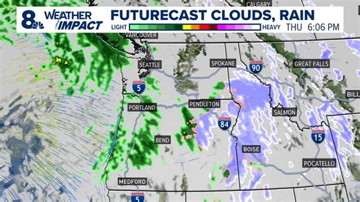 KGW Futurecast shows a return to rainy weather tomorrow morning. Each day Thursday through Sunday will see periods of rainy weather. Snow levels will mostly hold above 4,000 feet, meaning periods of rainy weather at Government Camp on Mt. Hood. | KGW Rod Hill