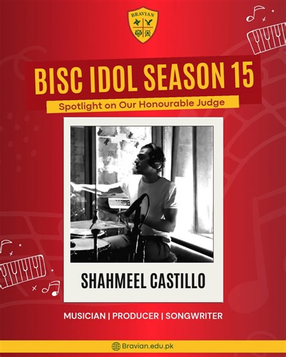🎶🔥 Spotlight on Our Honourable Judge – BISC Idol Season 15 🔥🎶 Get ready to experience music beyond boundaries as we welcome Mr. Shahmeel Castillo, to the BISC Idol Season 15 judging panel! A dynamic Musician | Producer | Songwriter, he masterfully blends Sufi soul with Classic Rock and RnB grooves, inspired by legends from Nusrat Fateh Ali Khan to Michael Jackson. With international training and a global musical vision, he’s here to challenge, inspire, and shape the stars of tomorrow. 🌟 ✨ H