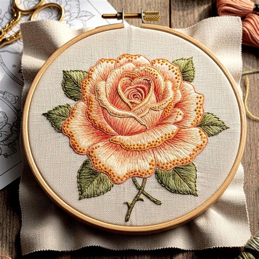 Golden Blush Rose Embroidery Pattern, Vintage Floral Hoop Art (digital Download) - Etsy