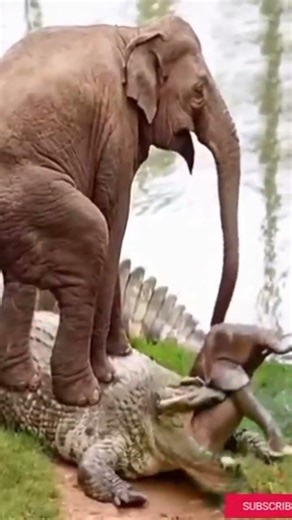 Elephant and crocodile fight save elephants baby #elephant #animals
