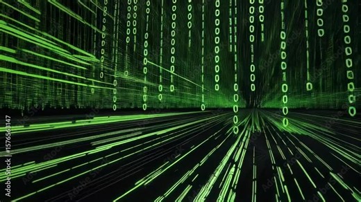 Matrix style digital rain animation with falling green binary code