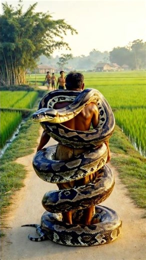 Giant Python Wraps Around Man’s Legs in Rice Field 😱 | Real Village Encounter
