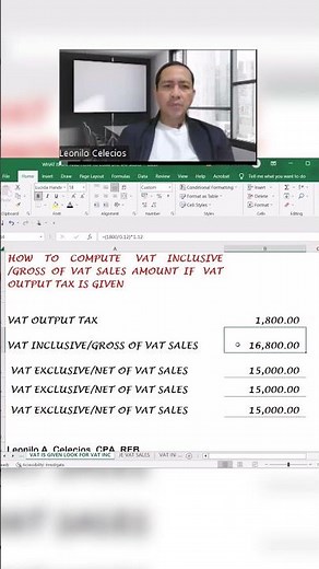 Paano mag compute ng VAT Inclusive or Gross of VAT Sales amount if VAT output tax is given.