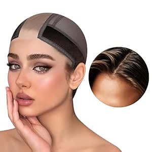 Cospack Women Lace Wig Grip Cap - 2x6 Middle Part Lace Area Adjustable Non-Slip Band With Velcro - Wig Gripper Around Lace Edge With Ear-Cutouts Comfortable Breathable No-Headache (Brown)