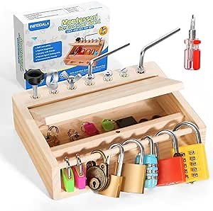 Montessori Toys for 3 4 5 Year Old,Montessori Screwdriver Board Set-Lock and Key Toy,Kids Tool Set,Preschool Learning Sensory - Fine Motor Skills - STEM Toys