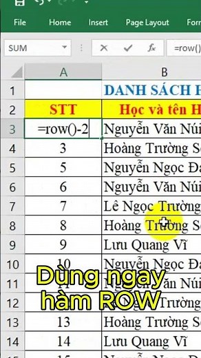 Đánh số thứ tự tự động, xóa dòng không sợ nhảy số! 🔢