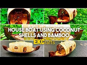 how to make house boat using coconut shells | diy | house boat| coconut shell crafts | EKCrafts