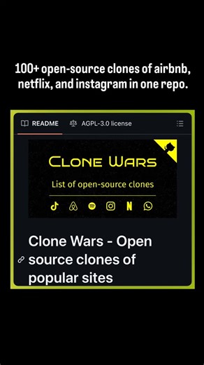 Github Projects on Instagram: "100+ open-source clones of airbnb, netflix, and instagram in one repo. Explore it here: https://www.opensourceprojects.dev/post/89d3c6bc-e318-4c8b-922f-16fffe23ad94"