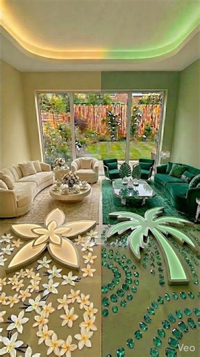 THIS DOUBLE FLOOR IS SO CUTE 💛💚🤩 Flower & Palm Tree Epoxy Luxury Floor #epoxy #epoxyfloor 🌼🌴